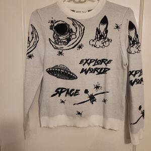 SHEIN White and Black Space Sweater